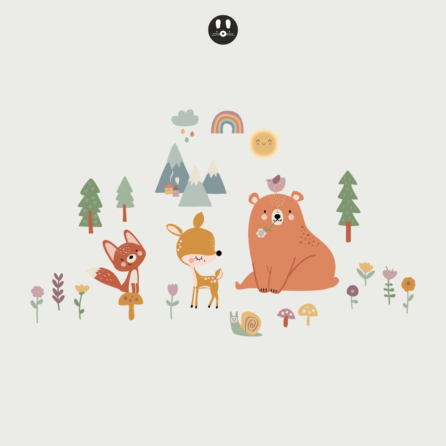 Adesive murali bambini bosco felice orso Bambi