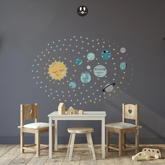 Système solaire de menthes en sticker pour enfants