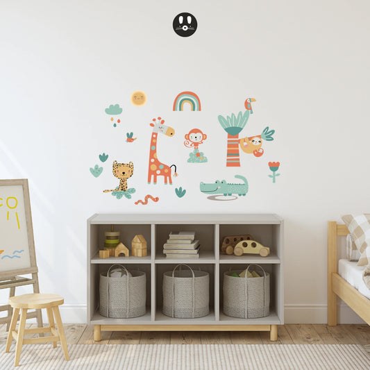 Sticker animaux de la jungle joyeuse girafe crocodile