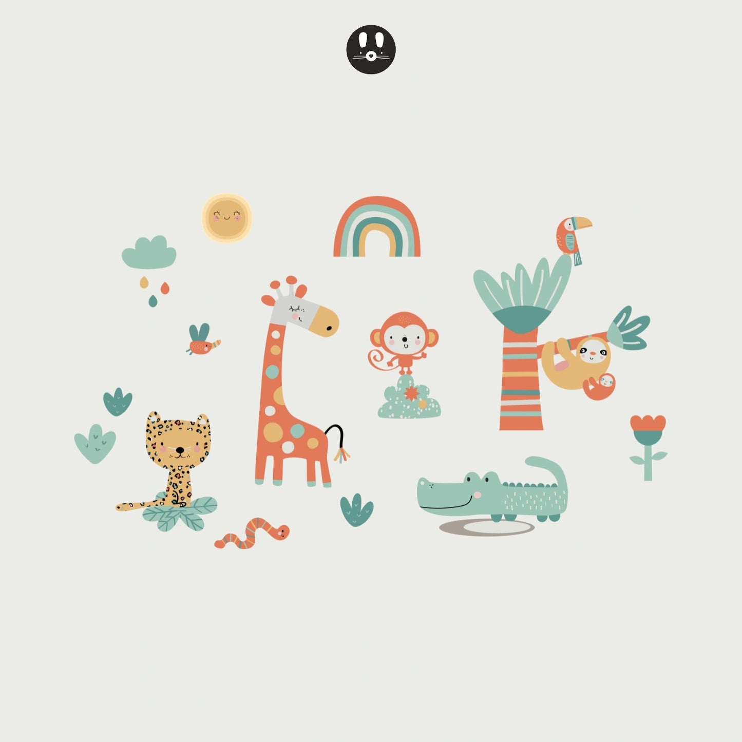 Sticker animaux de la jungle joyeuse girafe crocodile