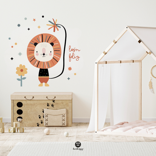 Kids wall sticker happy lion vintage colors