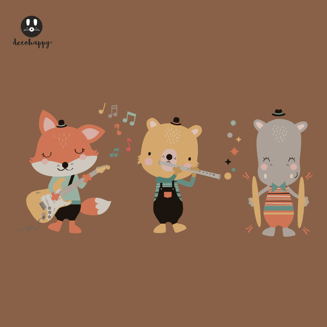 Vinilo infantil trío animales músicos