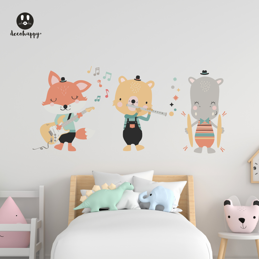 Vinilo infantil trío animales músicos