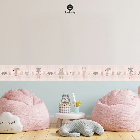Cenefa infantil Animales Tren Rosa