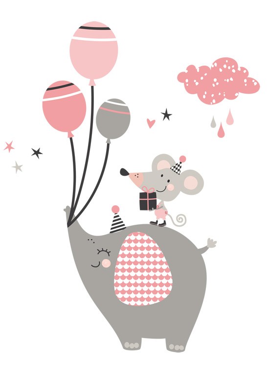 Vinilo infantil Elefante ratón rosa