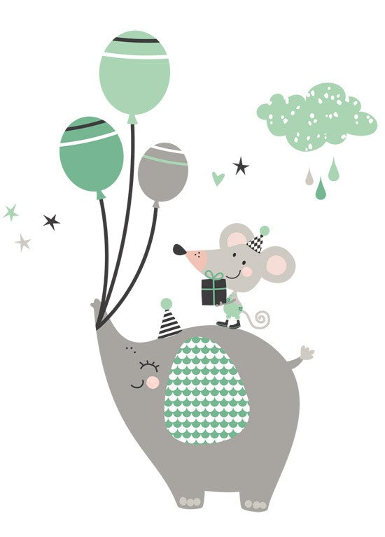 Vinilo infantil Elefante ratón mint
