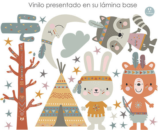 Vinilo infantil de tela Indios bebes colores