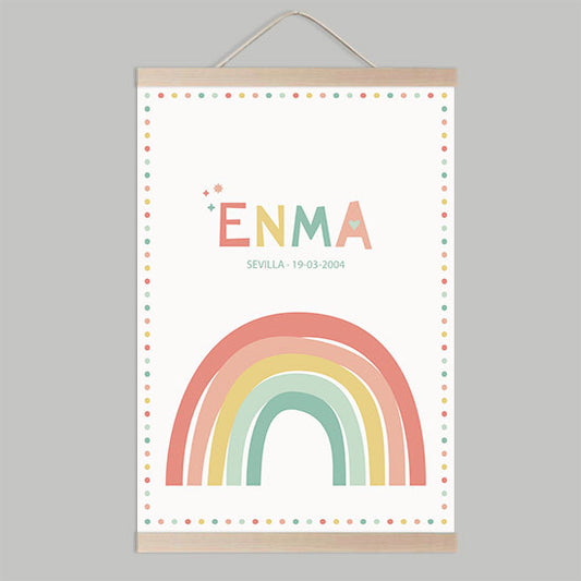 Lámina nombre infantil arcoíris colores fondo blanco