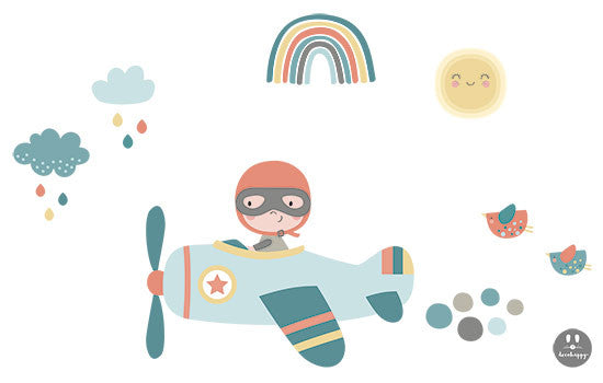 Vinilo infantil peque en avioneta