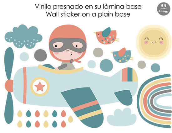Vinilo infantil peque en avioneta