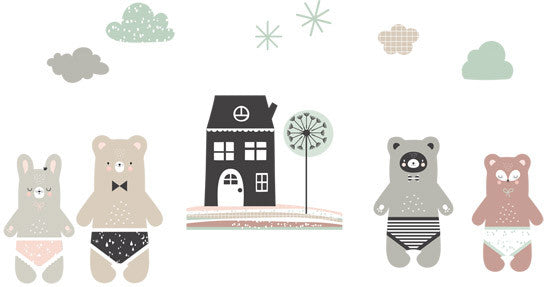 Vinilo bebe animales casita