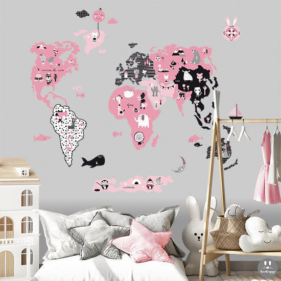 Vinilo bebe mapamundi rosa