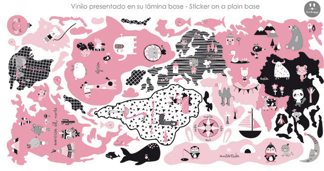 Vinilo bebe mapamundi rosa