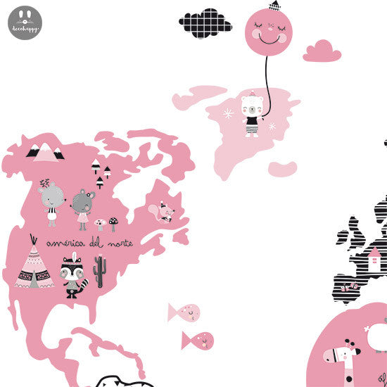 Vinilo bebe mapamundi rosa