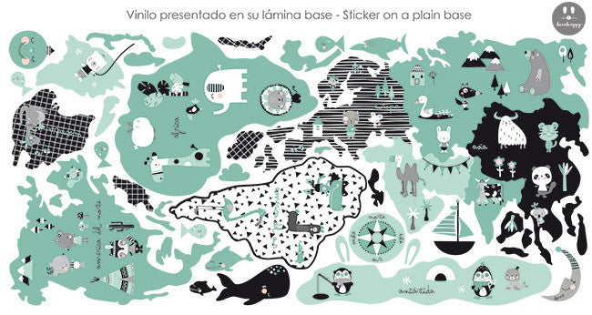 Vinilo bebe mapamundi baby menta
