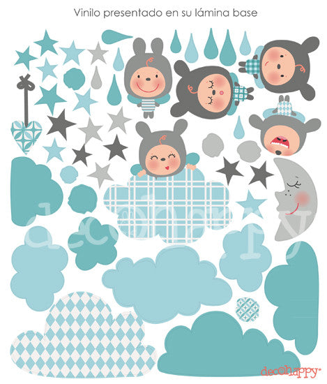 Vinilo bebe Cielo feliz estilo nórdico azul