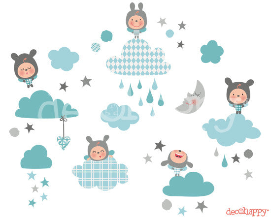 Vinilo bebe Cielo feliz estilo nórdico azul