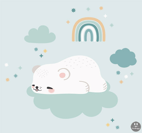 vinilo bebe oso dormido blanco nube