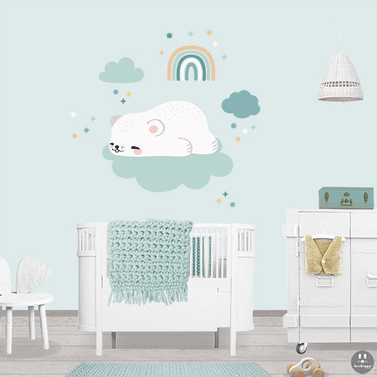 vinilo bebe oso dormido blanco nube