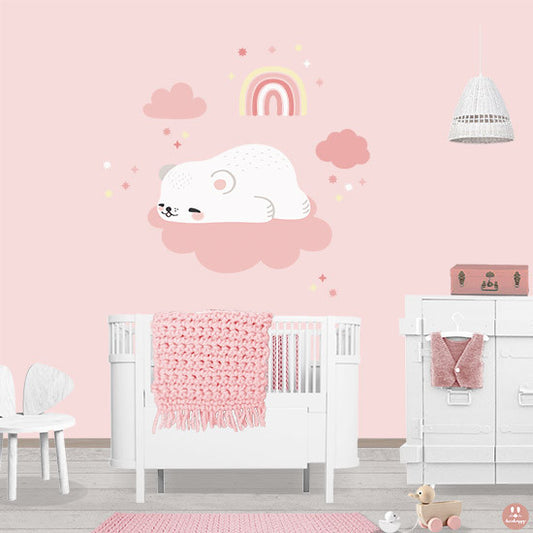 vinilo bebe oso dormido blanco nube