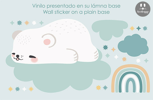 vinilo bebe oso dormido blanco nube