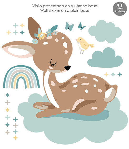 Vinilo bebe Bambi nube azul