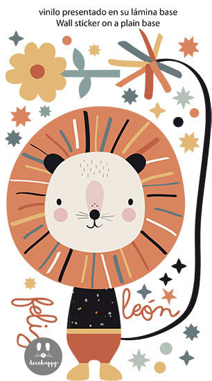 Vinilo infantil león feliz colores vintage