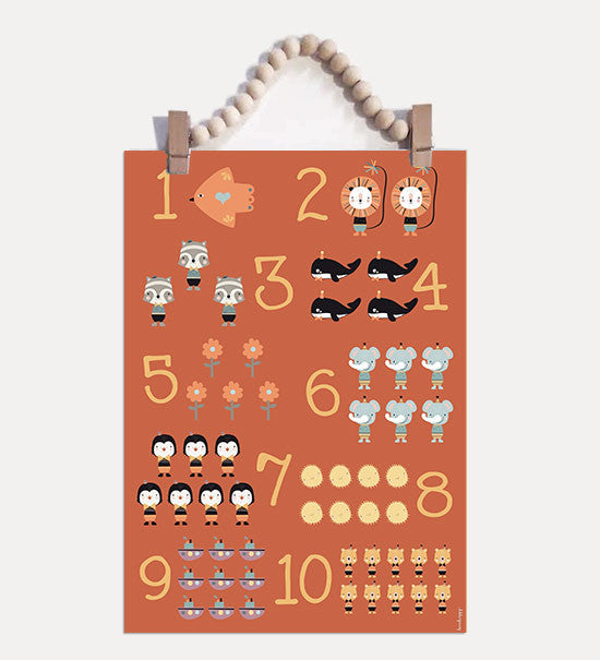 Lámina infantil Aprende a contar colores vintage