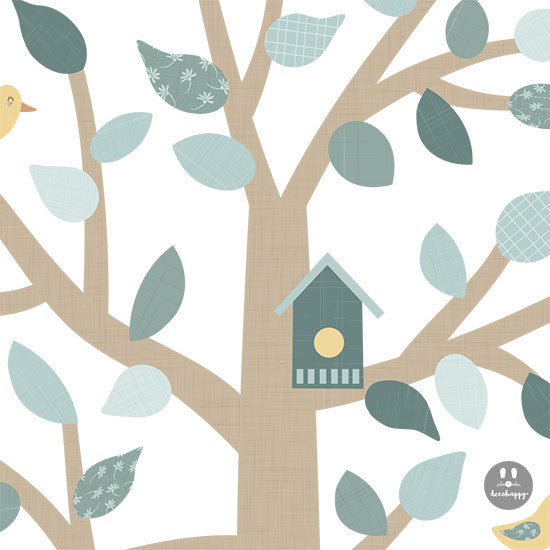 Vinilo infantil árbol textura tela azul