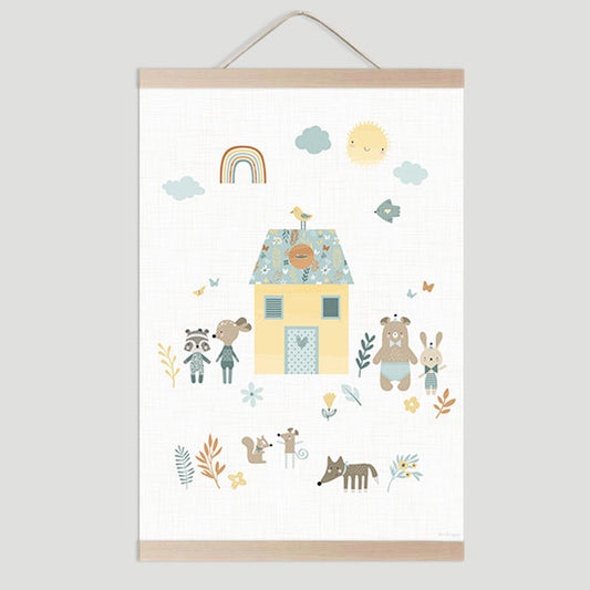 Láminas infantiles muñecos de trapo casita azul