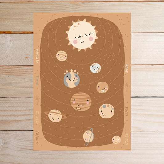 Lámina infantil Sistema solar vertical beige