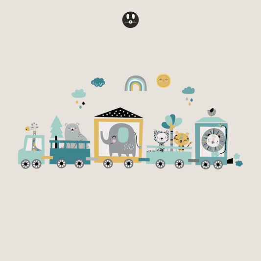 Vinilo bebe tren animales felices mentas