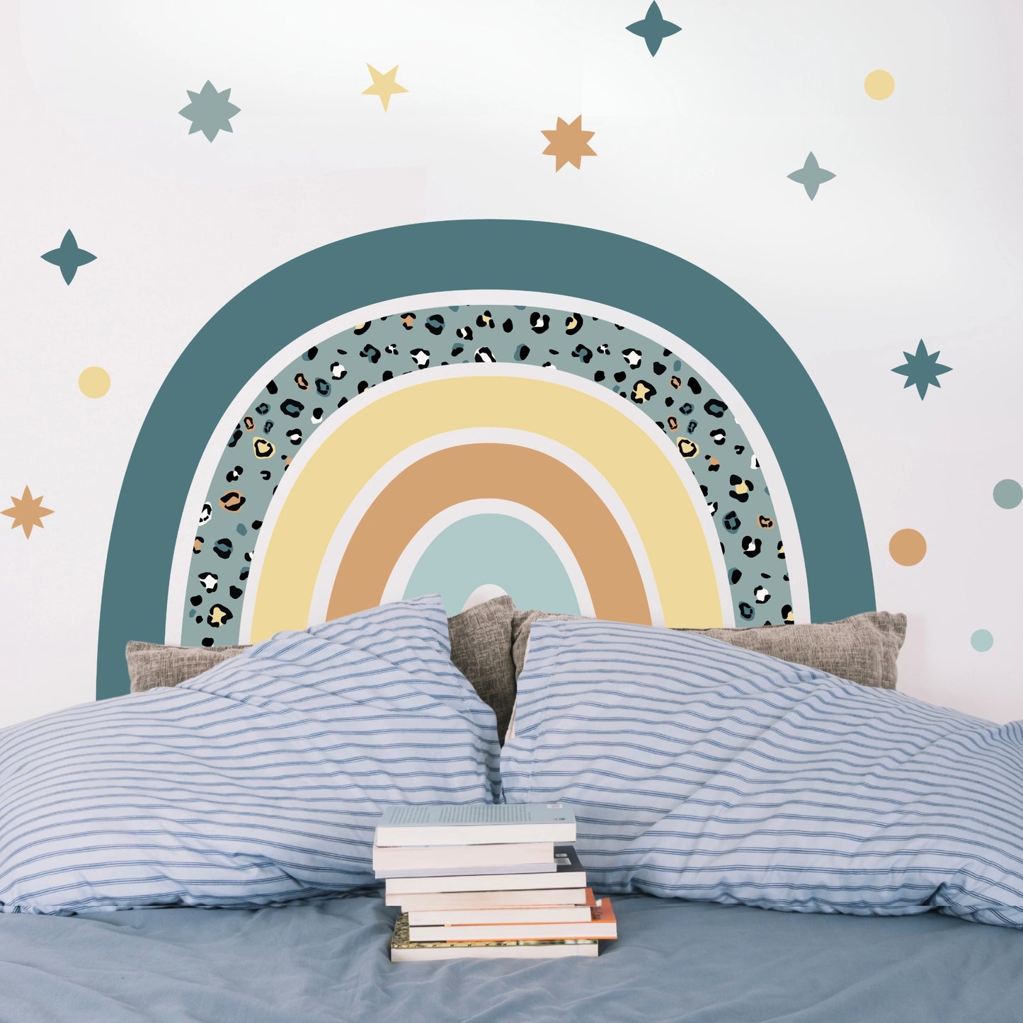 sticker tete de lit arc-en-ciel bleu vintage