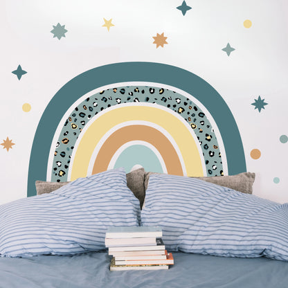 sticker tete de lit arc-en-ciel bleu vintage