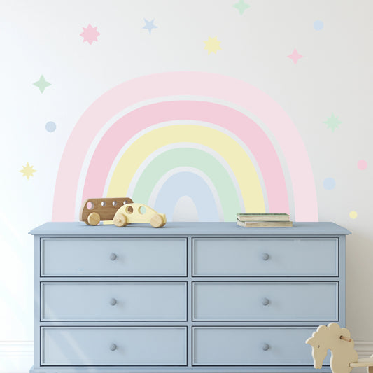 Wall sticker headboard bed rainbow pastel colors