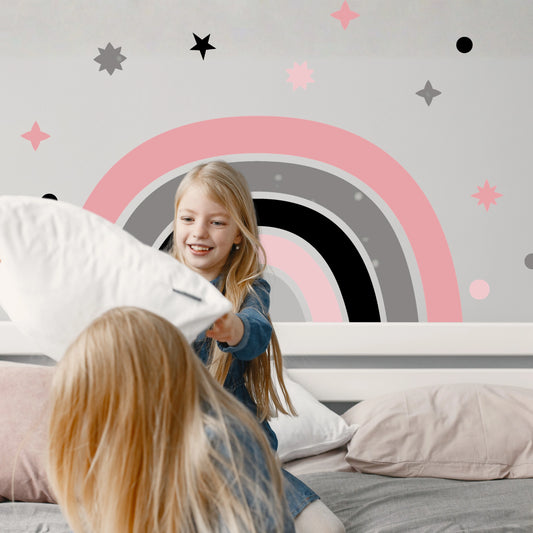 Wall sticker bed headboard rainbow roses
