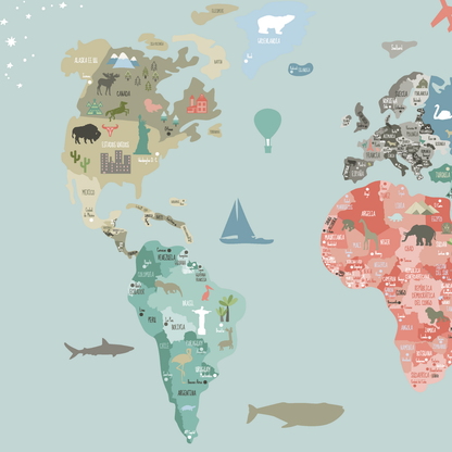 Lámina infantil Mapamundi político colores