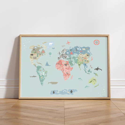 Lámina infantil Mapamundi político colores