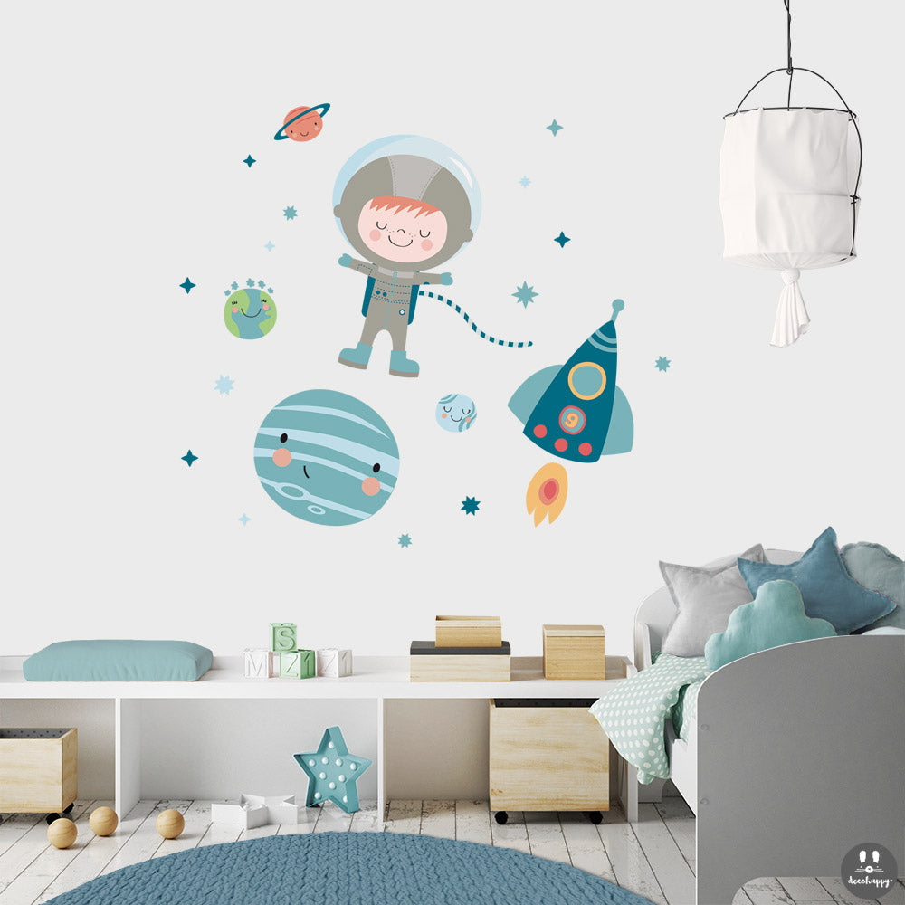 Little colorful astronaut kids wall sticker