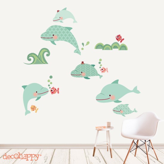 vinilo infantil decorativo Delfines alegres