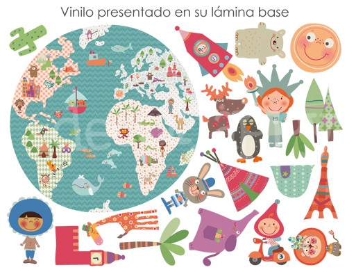 Vinilo infantil de tela bola del mundo feliz