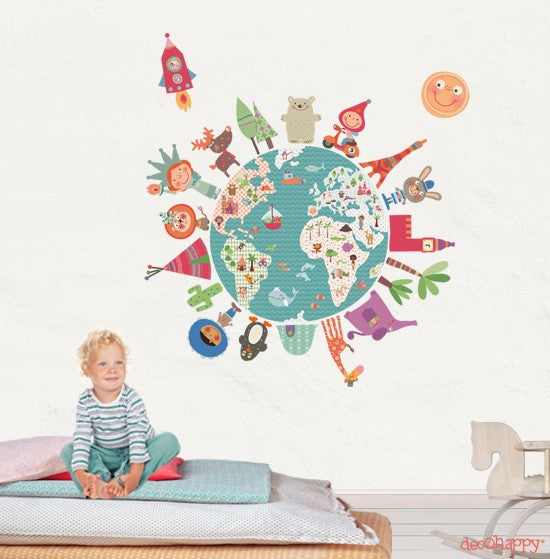 Vinilo infantil decorativo Mapa mundi - Kuki Pared