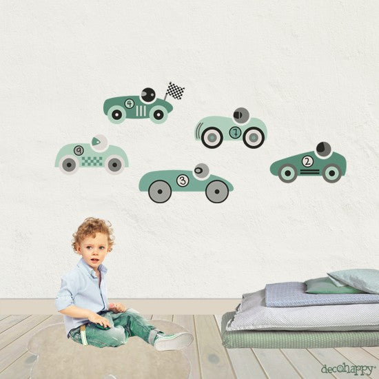 Vinilo infantil coches carreras mint