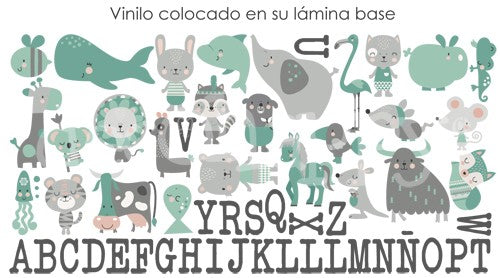 Vinilo infantil de tela Abc animales mint