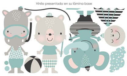 Vinilo infantil estilo nórdico animales playa