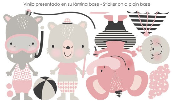 Vinilo infantil de tela estilo nórdico rosa animales playa