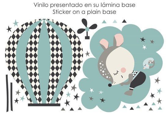 Vinilo infantil de tela Cervatillo dormido mint