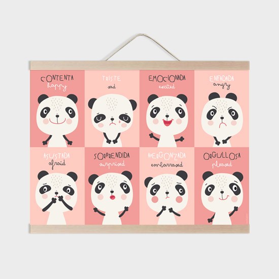 Lámina infantil panda emociones rosa