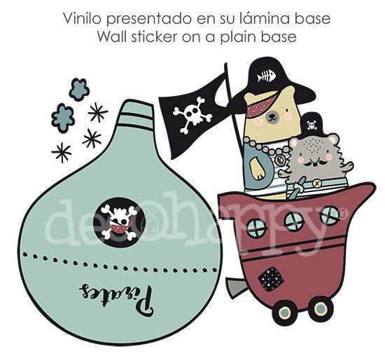 Vinilo infantil de tela piratas gamberros globo