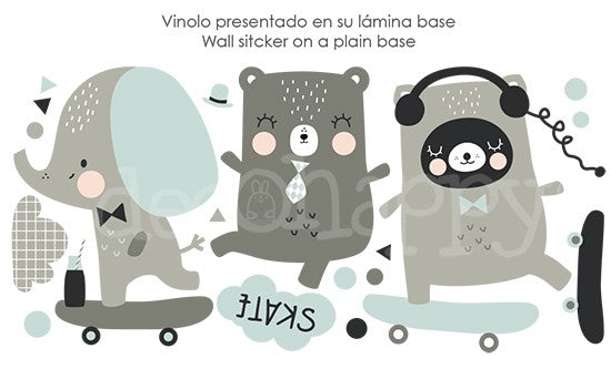 Vinilo infantil animales skate